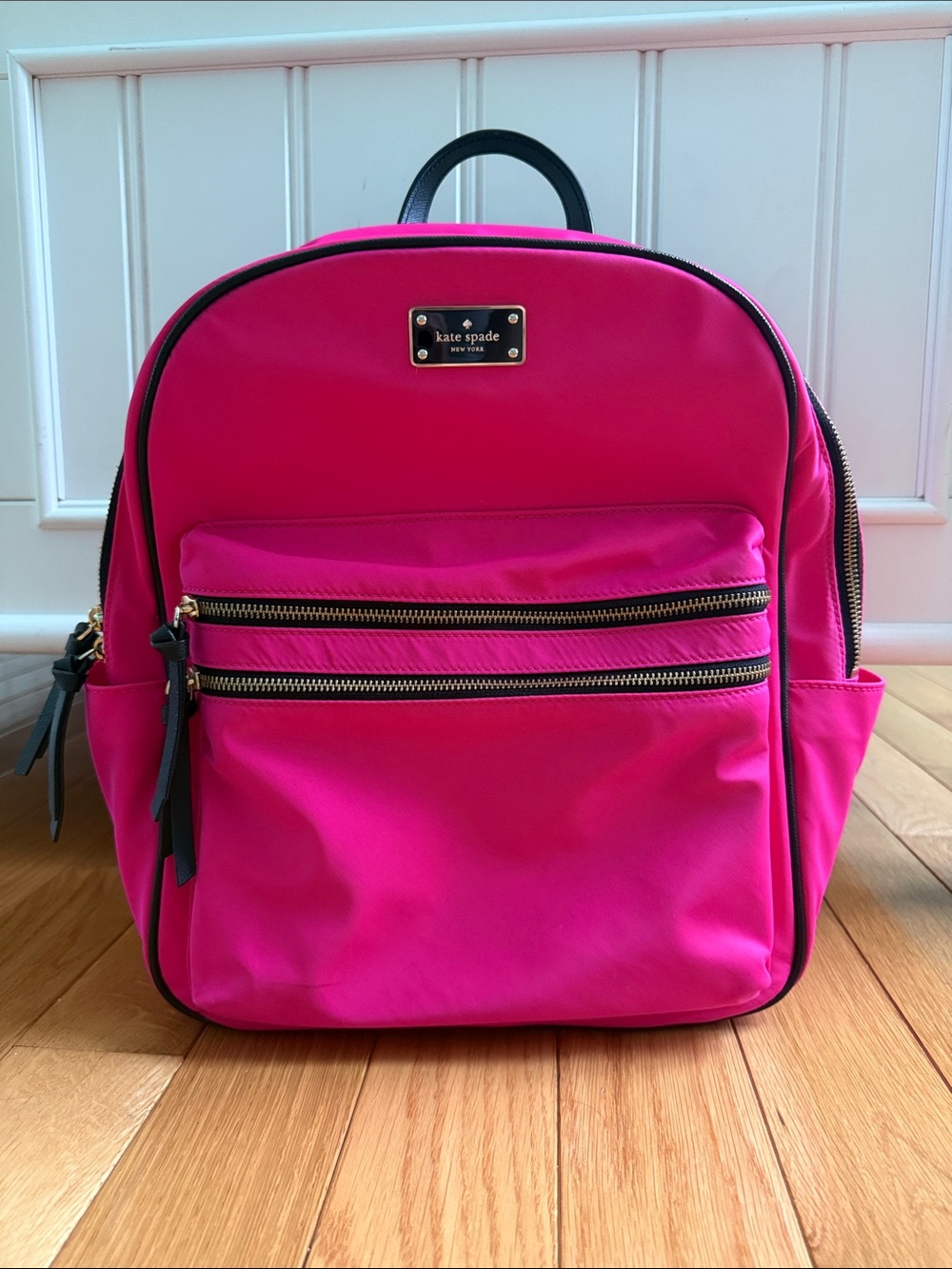 kate spade Bright Hot Pink Nylon Backpack with Black Trim